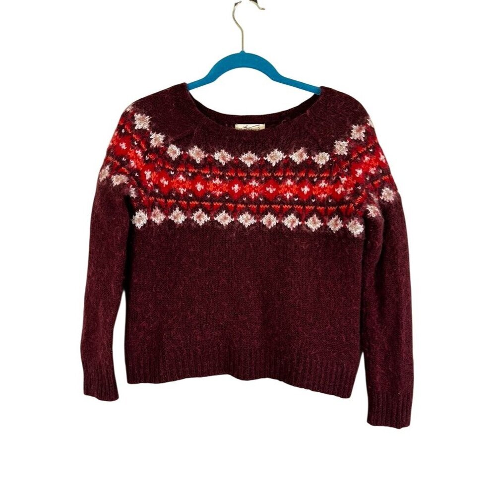 Hollister Fair Isle Wool Sweater Burgundy S Nordic Preppy Festival Colorful Chic